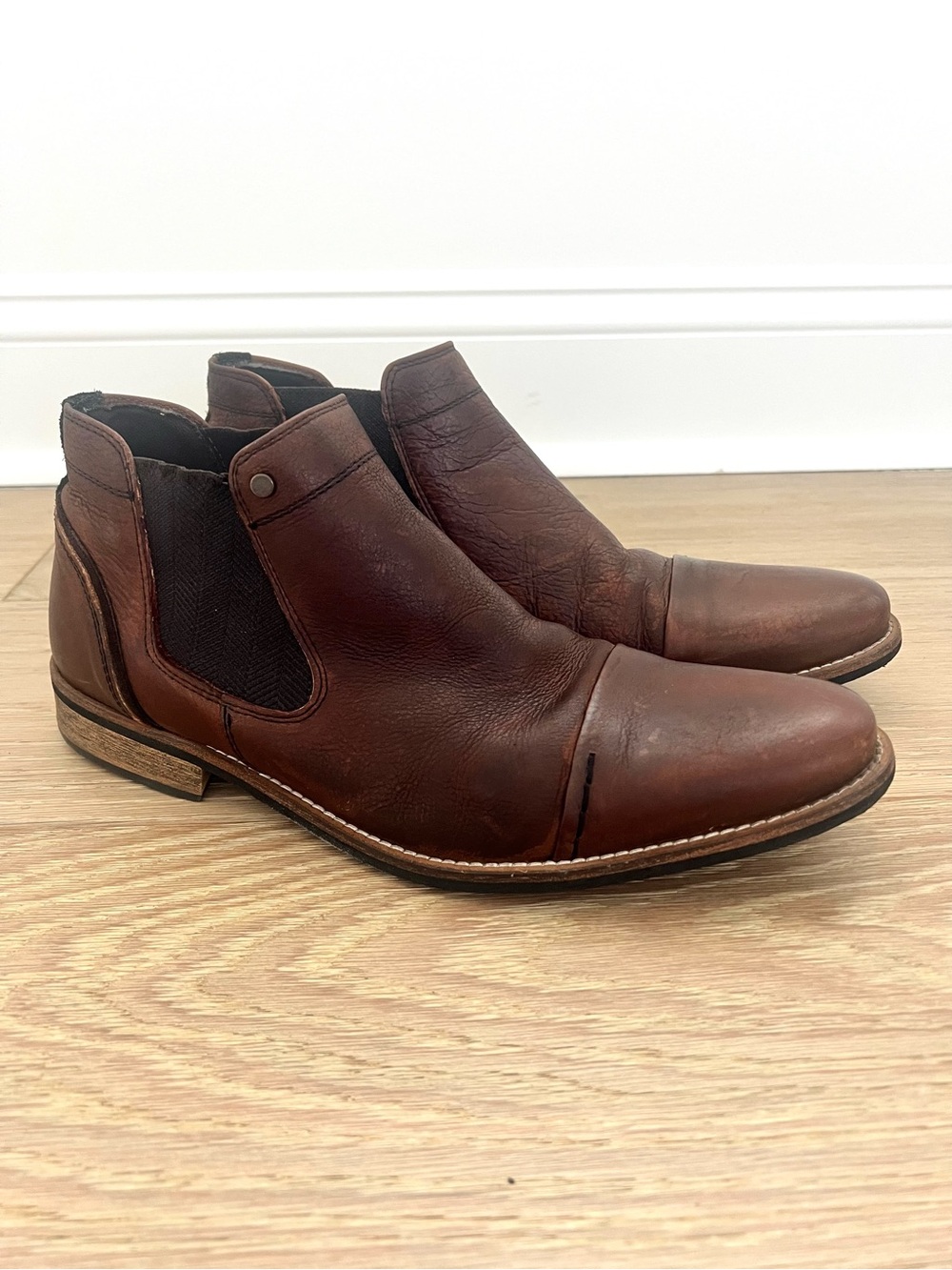 Bullboxer Brown Leather Handmade Chelsea Ankle Boots Pull On Men's US 10 EU 43